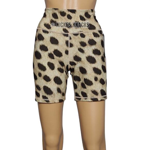 WeWoreWhat Leopard Print High Rise Stretch Bike Shorts Cheetah Tan Brown Size L - Picture 2 of 11